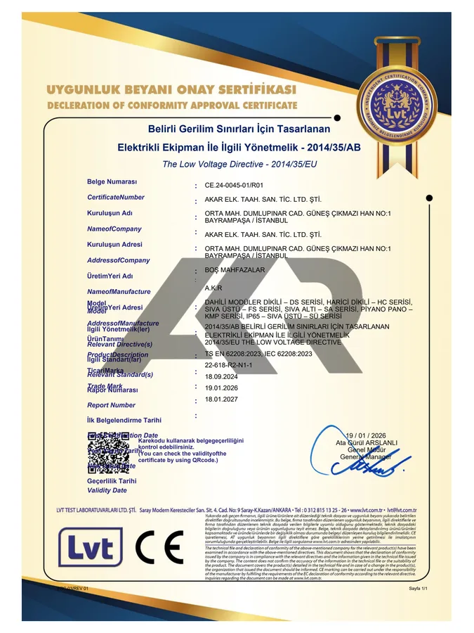 CE Uygunluk Beyanı - Alçak Gerilim Direktifi 2014/35/AB ön izlemesi