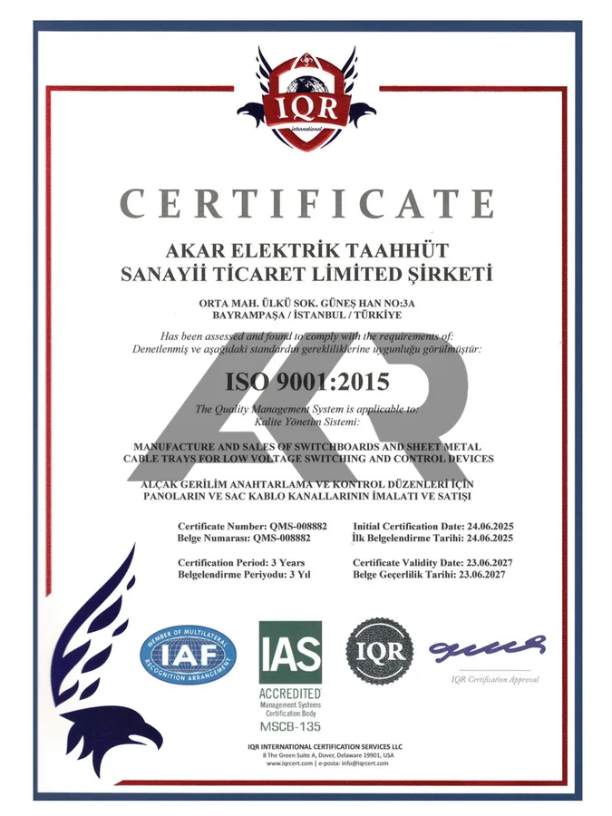 ISO 9001:2015 Kalite Yönetim Sistemi Sertifikası ön izlemesi